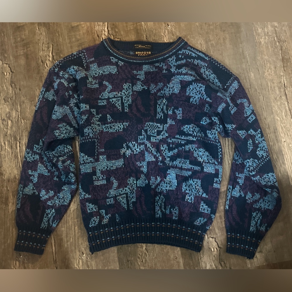 FINAL PRICE Vintage 80s Men's Crewneck Patterned Sweater - Blue & Purple
